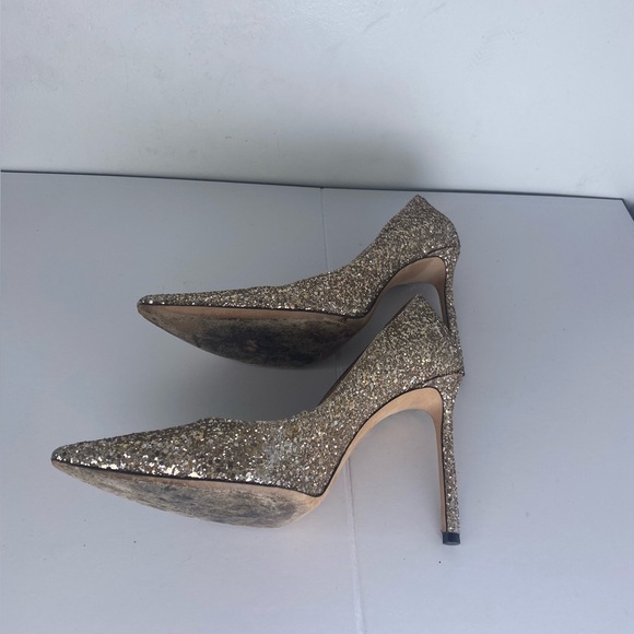 Jimmy Choo Romy Coarse Glitter Gold Fabric Pump Heels - Picture 6 of 9